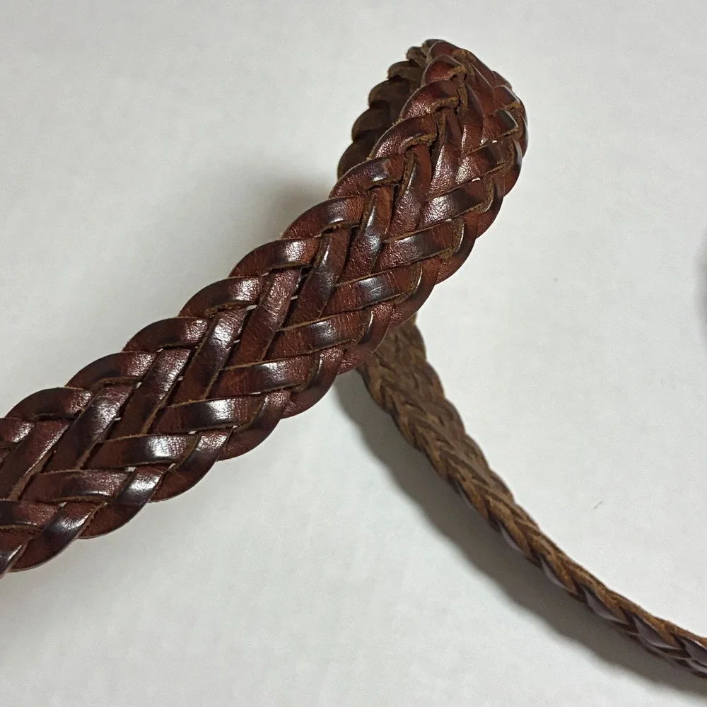 Vtg LL Bean Braided Leather Belt 44 Green Brown Heritage Preppy Gorpcore Y2K 90s